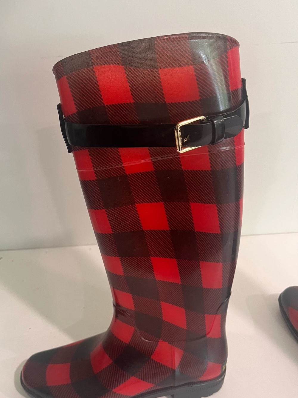 Lauren Ralph Lauren Red Black Buffalo Plaid Rain Boots Size 8 - Picture 5 of 13